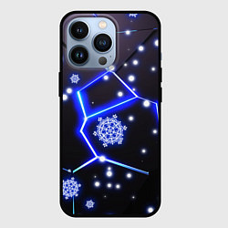 Чехол iPhone 13 Pro Снежинки в неоновом разломе плит