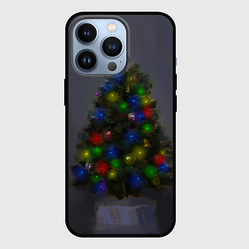 Чехол iPhone 13 Pro Огни на новогодней елке / 3D-Черный – фото 1