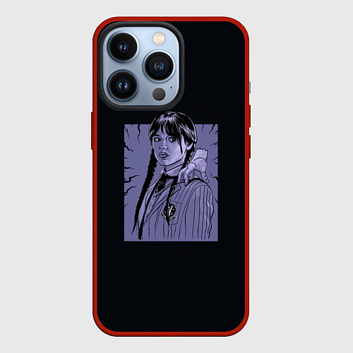 Чехол iPhone 13 Pro Wednesday purple art / 3D-Красный – фото 1
