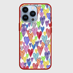 Чехол для iPhone 13 Pro Разноцветные сердечки Калейдоскоп, цвет: 3D-красный