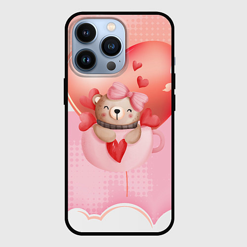 Чехол iPhone 13 Pro Мишка в чашке с сердечком / 3D-Черный – фото 1