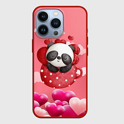 Чехол для iPhone 13 Pro Панда с сердечками в чашке, цвет: 3D-красный
