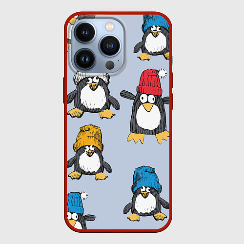 Чехол iPhone 13 Pro Смешные пингвины / 3D-Красный – фото 1