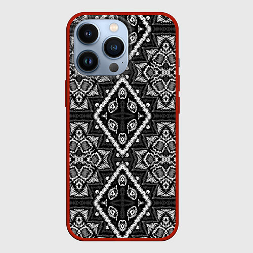 Чехол iPhone 13 Pro Черно-белый этнический восточный орнамент / 3D-Красный – фото 1