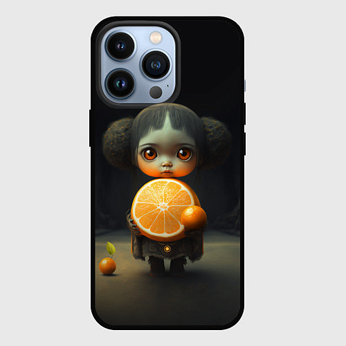 Чехол iPhone 13 Pro Девочка с мандарином в руках / 3D-Черный – фото 1