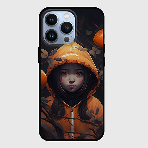 Чехол iPhone 13 Pro Девочка в оранжевой толстовке / 3D-Черный – фото 1
