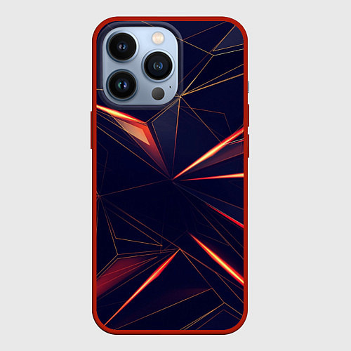 Чехол iPhone 13 Pro Темная абстракция треугольники / 3D-Красный – фото 1