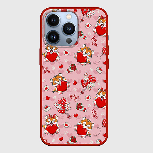 Чехол iPhone 13 Pro Влюбленные тигрята / 3D-Красный – фото 1