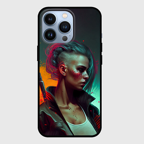 Чехол iPhone 13 Pro Cyberpunk girl art / 3D-Черный – фото 1