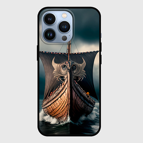Чехол iPhone 13 Pro Корабль в бушующем море / 3D-Черный – фото 1