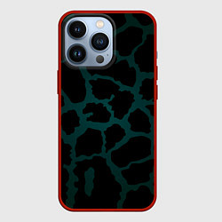 Чехол для iPhone 13 Pro Чёрно-тёмно-зелёный пятнистый паттерн, цвет: 3D-красный