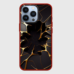 Чехол для iPhone 13 Pro Трещины в пропасть: черно-золотой узор, цвет: 3D-красный