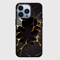 Чехол iPhone 13 Pro Трещины в пропасть: черно-золотой узор