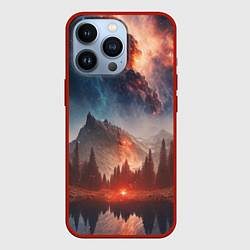 Чехол для iPhone 13 Pro Млечный путь над пейзажем, цвет: 3D-красный