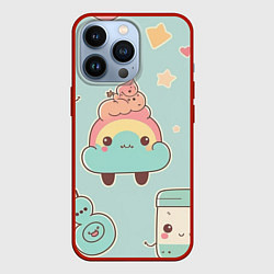Чехол для iPhone 13 Pro Милые изображения с лицами, цвет: 3D-красный