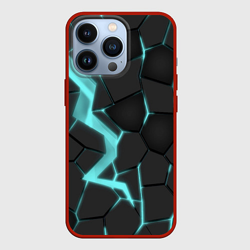 Чехол iPhone 13 Pro Голубой неон / 3D-Красный – фото 1