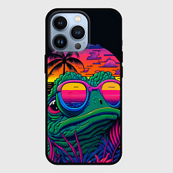 Чехол iPhone 13 Pro Лягушонок Пепе на неоновом отдыхе