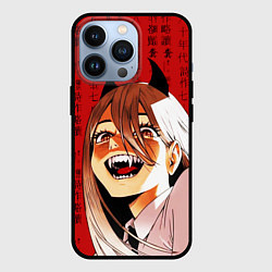 Чехол для iPhone 13 Pro Человек - бензопила Пауэр и иероглифы, цвет: 3D-черный