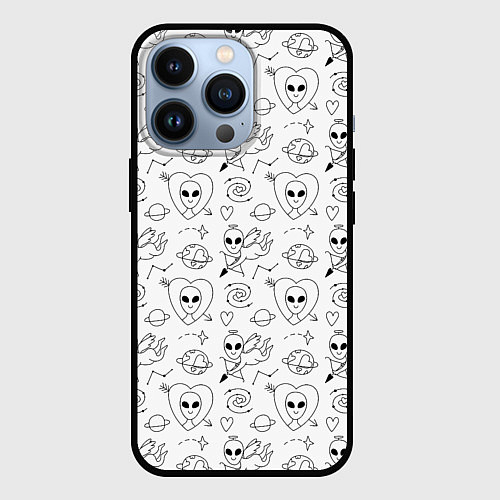 Чехол iPhone 13 Pro Инопланетный купидон целится в сердце в космосе / 3D-Черный – фото 1