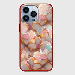 Чехол для iPhone 13 Pro Текстура розового мрамора на камнях, цвет: 3D-красный