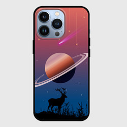 Чехол iPhone 13 Pro Сатурн на фоне падающих звезд и кометы