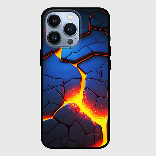 Чехол iPhone 13 Pro Яркая неоновая лава, разломы / 3D-Черный – фото 1