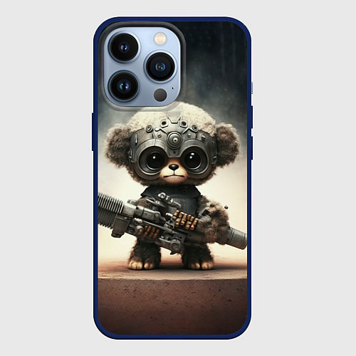 Чехол iPhone 13 Pro Cute animal with a gun / 3D-Тёмно-синий – фото 1