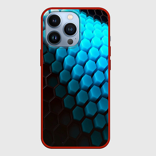 Чехол iPhone 13 Pro Abstraction neon blue / 3D-Красный – фото 1