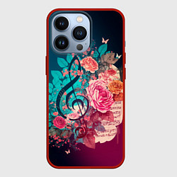 Чехол iPhone 13 Pro Цветы и музыкальная нота