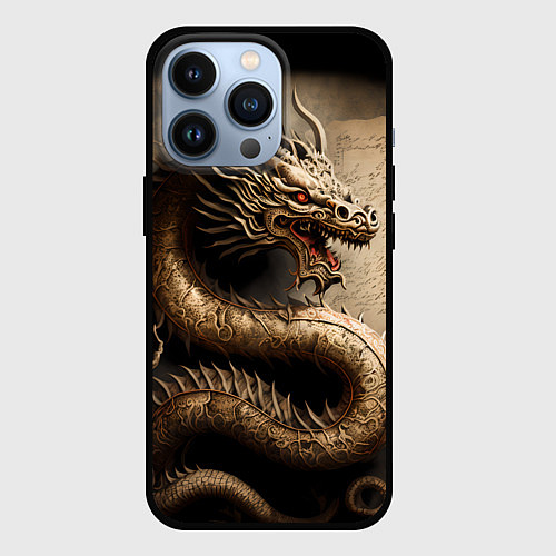 Чехол iPhone 13 Pro Китайский дракон с открытой пастью / 3D-Черный – фото 1