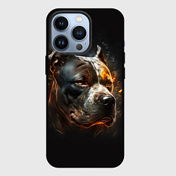Чехол для iPhone 13 Pro Стаффордширский терьер - огонь, цвет: 3D-черный