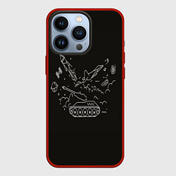 Чехол для iPhone 13 Pro Военная техника на черном фоне, цвет: 3D-красный