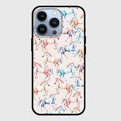 Чехол для iPhone 13 Pro Лошади акварельные - паттерн, цвет: 3D-черный