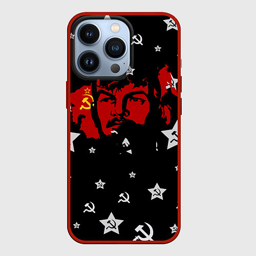 Чехол iPhone 13 Pro Ленин на фоне звезд / 3D-Красный – фото 1