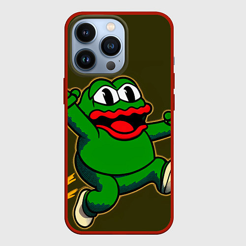 Чехол iPhone 13 Pro Лягушонок Пепе начал бегать / 3D-Красный – фото 1