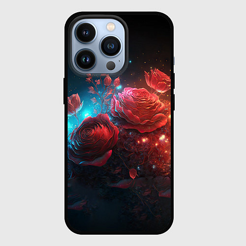 Чехол iPhone 13 Pro Алые розы в ночном лесу / 3D-Черный – фото 1