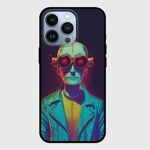 Чехол iPhone 13 Pro Голова лысого ученого киберпанка / 3D-Черный – фото 1