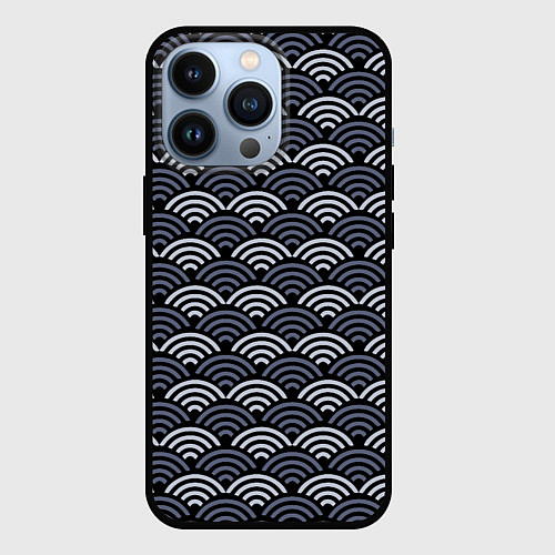 Чехол iPhone 13 Pro Японский синий паттерн / 3D-Черный – фото 1