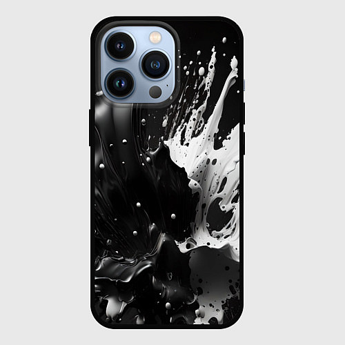 Чехол iPhone 13 Pro Брызги красок - белая и черная / 3D-Черный – фото 1