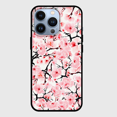 Чехол iPhone 13 Pro Цветущая сакура: арт нейросети / 3D-Черный – фото 1