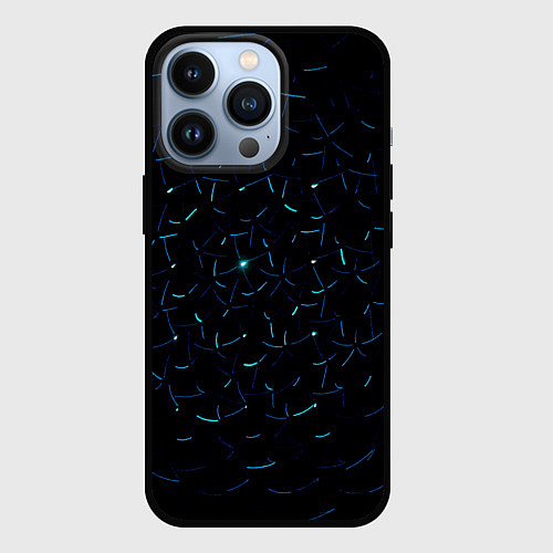 Чехол iPhone 13 Pro Абстрактные неоновые светло-синие линии шара / 3D-Черный – фото 1