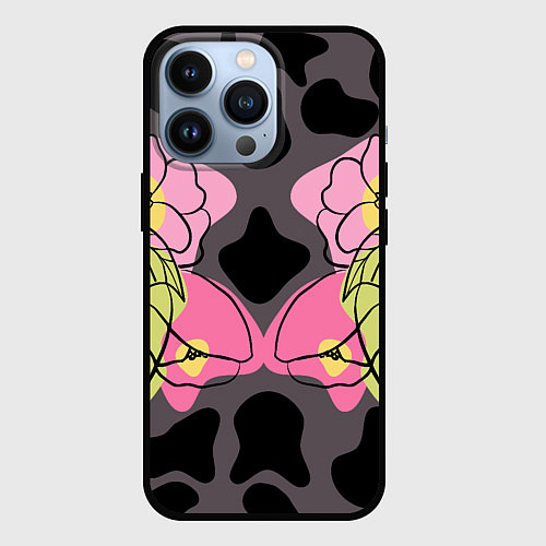 Чехол iPhone 13 Pro Леопардовый принт и цветы / 3D-Черный – фото 1