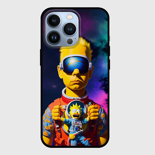 Чехол iPhone 13 Pro Барт Симпсон в космосе - нейросеть / 3D-Черный – фото 1