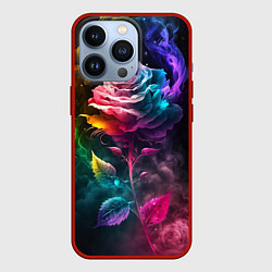 Чехол для iPhone 13 Pro Большая неоновая радужная роза, цвет: 3D-красный