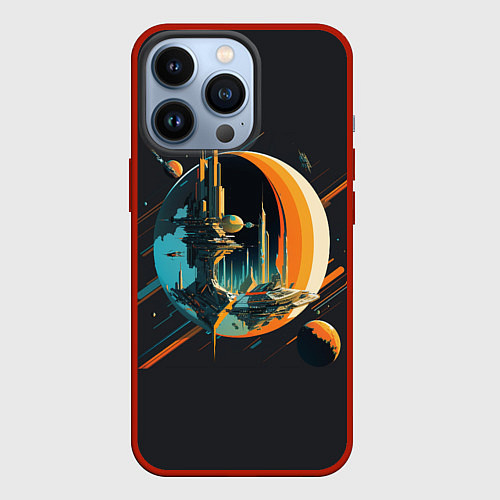 Чехол iPhone 13 Pro Футуристичная станция в космосе / 3D-Красный – фото 1