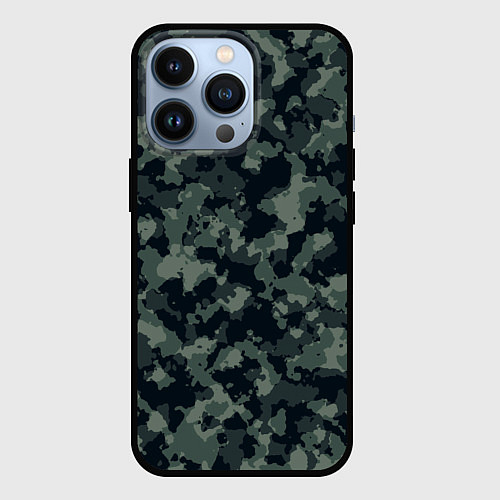 Чехол iPhone 13 Pro Болотный камуфляж / 3D-Черный – фото 1