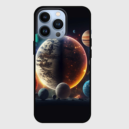 Чехол iPhone 13 Pro Ппланеты и космос от нейросети / 3D-Черный – фото 1