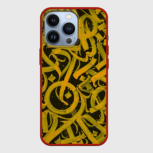 Чехол iPhone 13 Pro Gold Calligraphic / 3D-Красный – фото 1