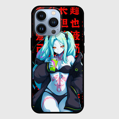 Чехол iPhone 13 Pro Ребекка на красных иероглифах / 3D-Черный – фото 1