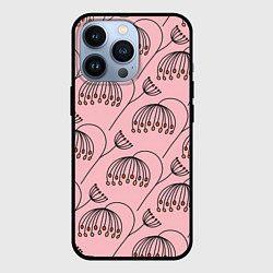 Чехол для iPhone 13 Pro Цветы в стиле бохо на пудрово-розовом фоне, цвет: 3D-черный